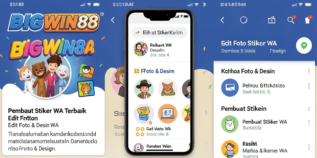 Antarmuka pengguna aplikas BIGWIN88 untuk pembuat stiker WA.