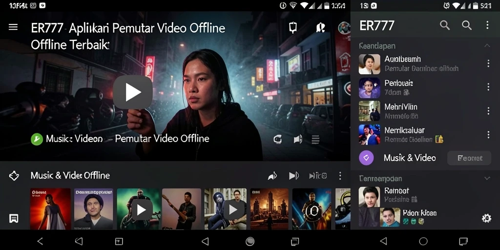 Antarmuka pengguna ER777 yang sederhana dan fungsional untuk Pemutar Video Offline.
