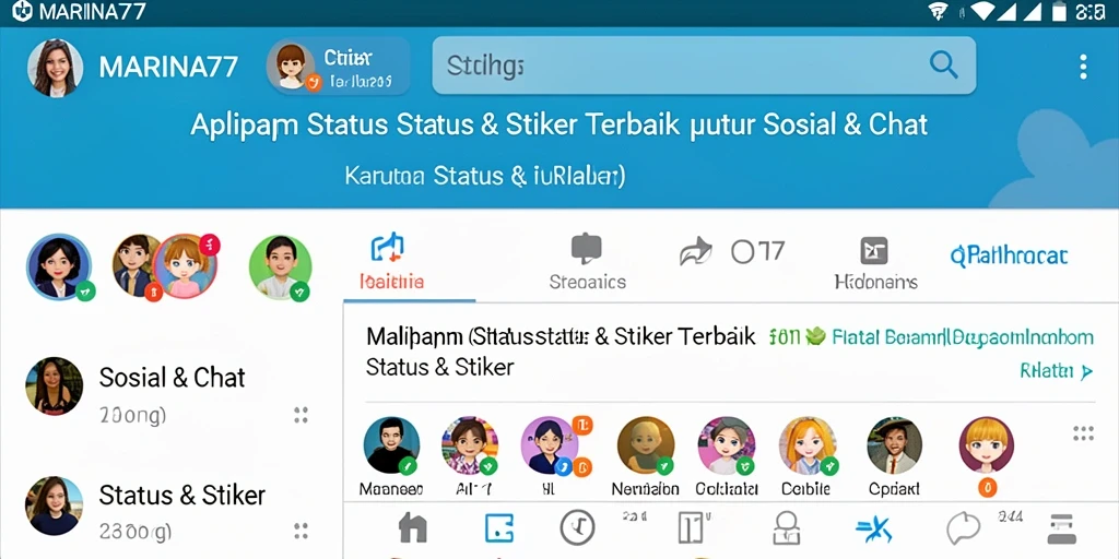 Tampilan antarmuka MARINA77 yang sederhana dan menarik untuk Status & Stiker.