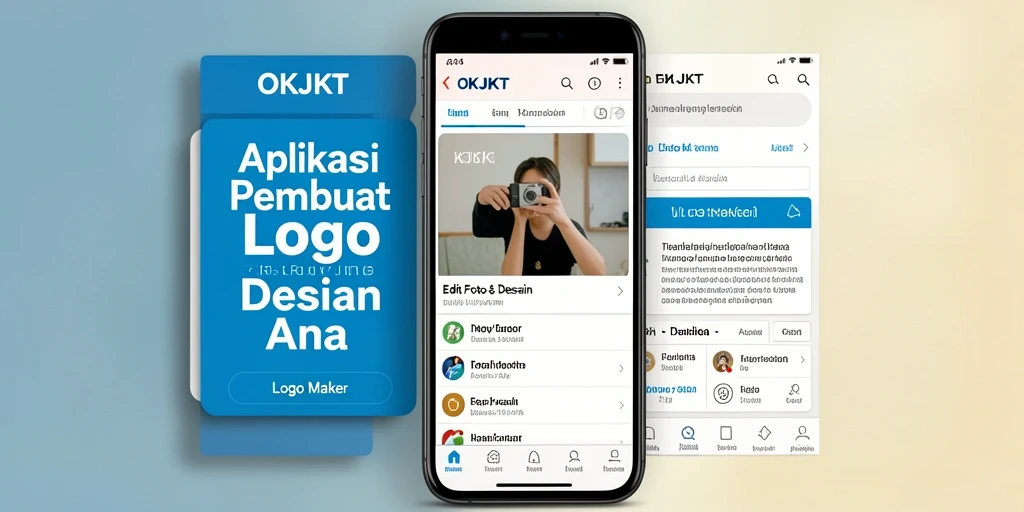 Antarmuka aplikasi OKJKT untuk pembuatan logo yang sederhana dan menarik.